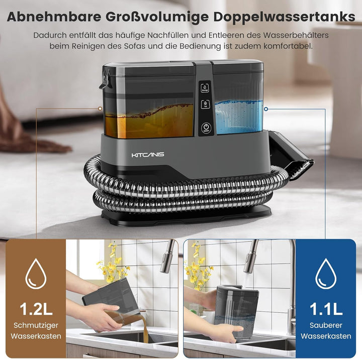 Kitcanis Polsterreiniger Gerät Nasssauger Waschsauger - 17KPa 600W 78dB Teppich und Polsterreiniger
