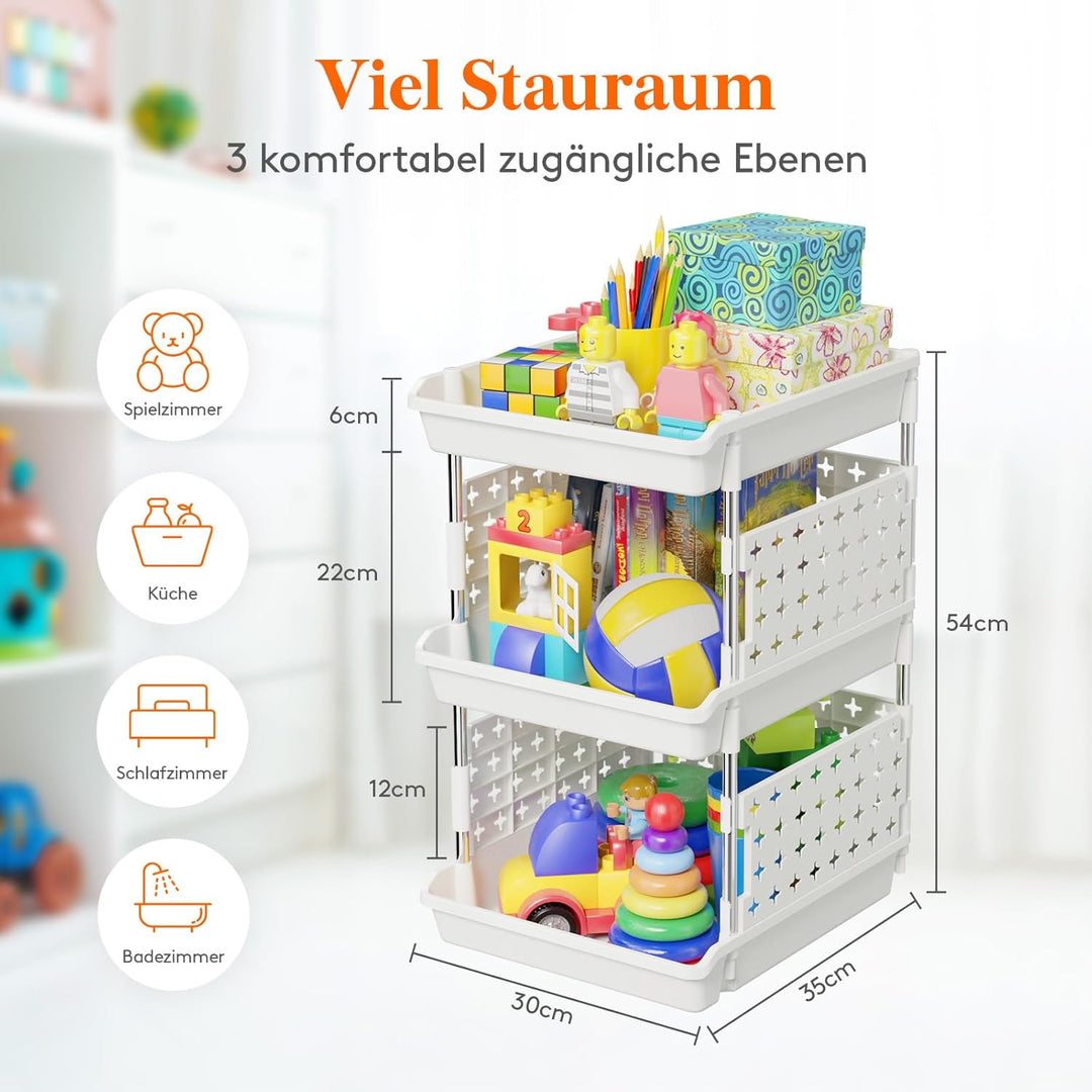 Lifewit Stapelbare Aufbewahrungsboxen, 3-etagiges Korbregal für Garderobe, Küchenwagen für Gemüse, S