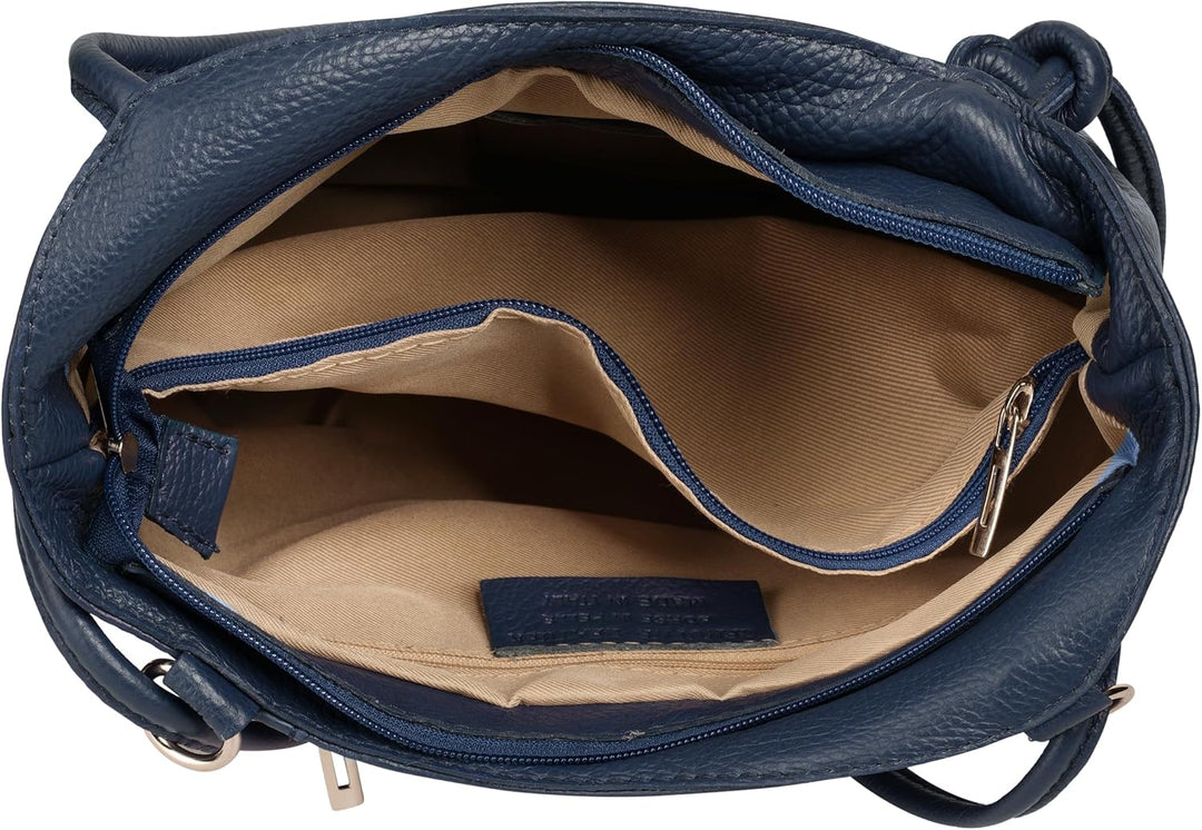 Cluty Shopper Rucksack Kombination Echt Leder Damen - 016715 Blau, Blau