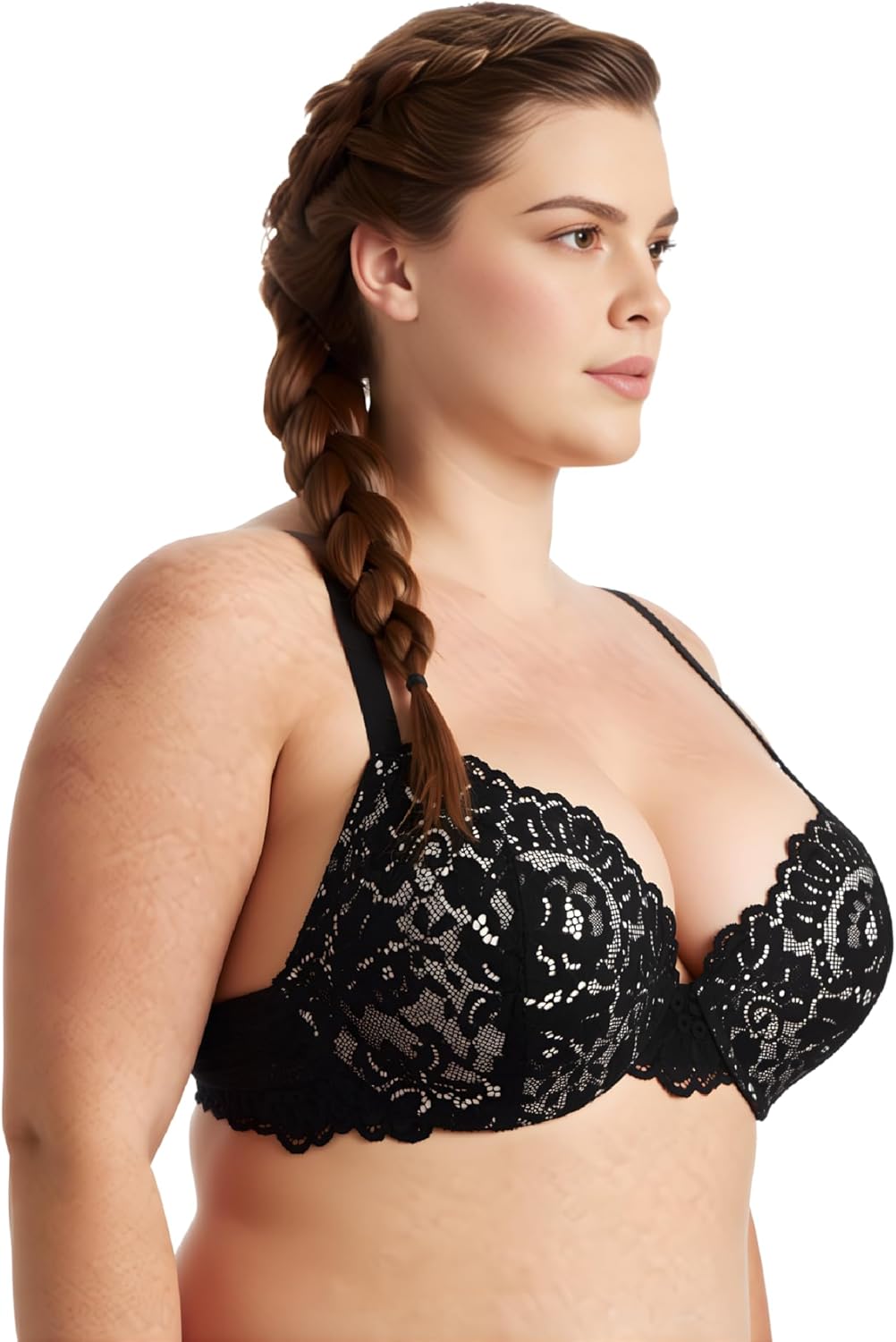 Curve Muse Damen Bügel Übergrösse Hochdrücken Fügen Sie 1 und eine halbe Tasse Spitzen-BHS hinzu 70B