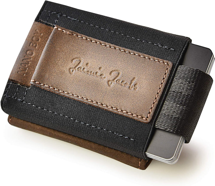 Jaimie Jacobs Nano Boy Pocket mit Gravur Slim Wallet Minimalistische Geldbörse mit Münzfach (Büffell