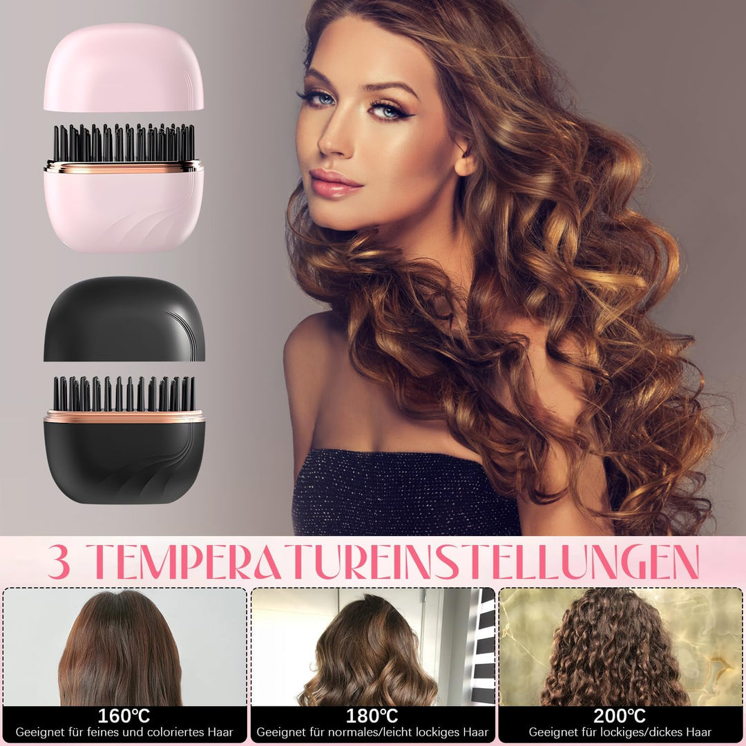 Mini Hair Straightener Brush, Mini-Glätteisen Kabellos, Schnelles Erhitzen, Wiederaufladbare Tragbar