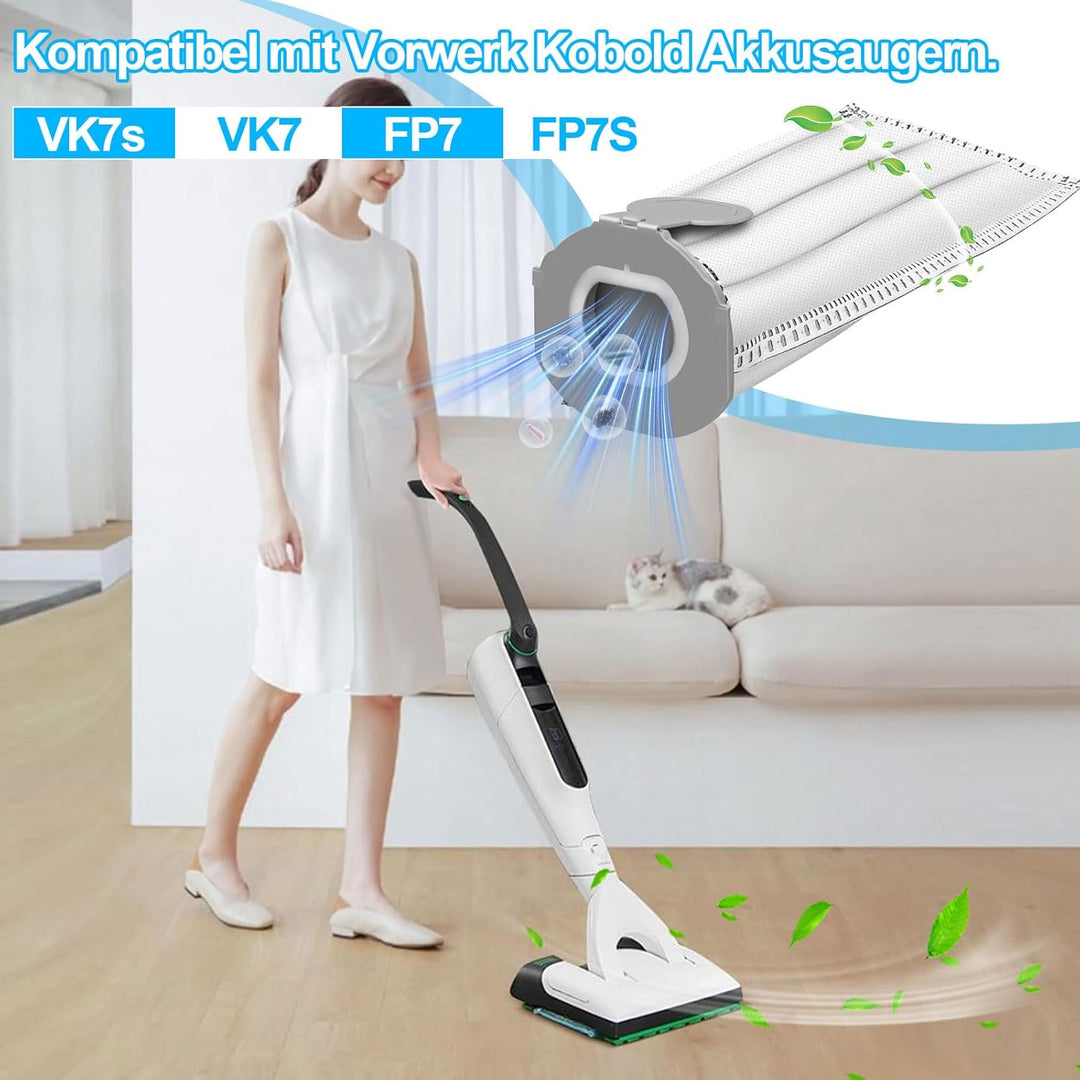 14 Beutel mit 2 Filtern und 6 Duftblöcken für Vorwerk Kobold VK7 FP7, Hochleistungs-Staubsaugerbeute