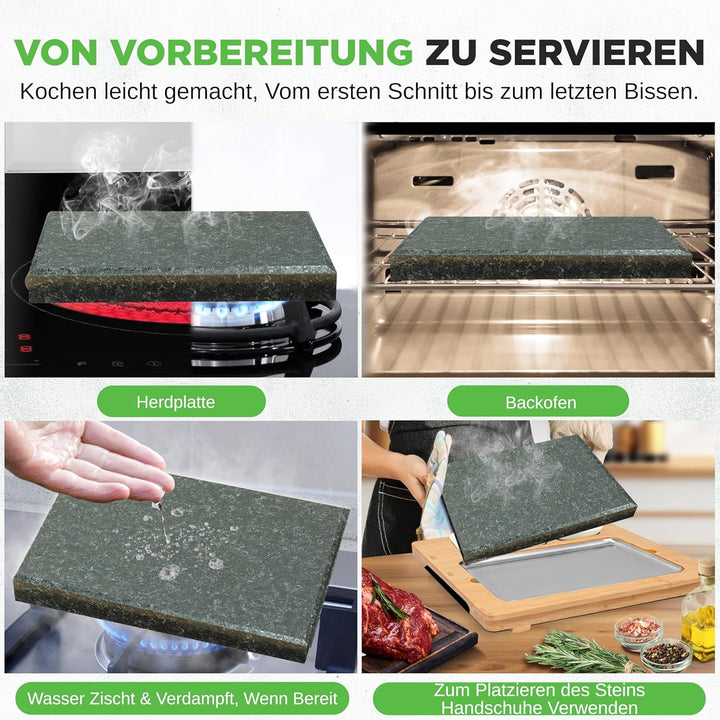 NutriChef Heisser Stein Grillplatte – Tischgrill-Set mit Bambus und Keramik Ideal für Steak und Dinn