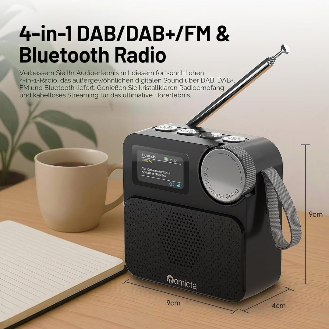 DAB/DAB+ Radio mit Bluetooth 5.0, tragbares Digitalradio mit UKW, Farbdisplay, MicroSD-Karten-Slot,