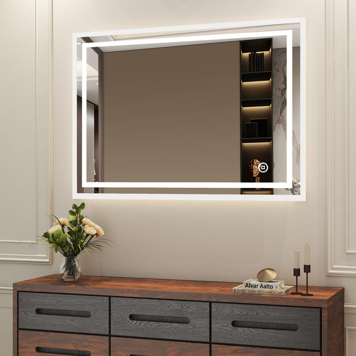 Boromal Badspiegel mit Beleuchtung 80x60cm Wandspiegel 3 Lichtfarbe 3000-6400K 2880LM Kaltweiss Neut