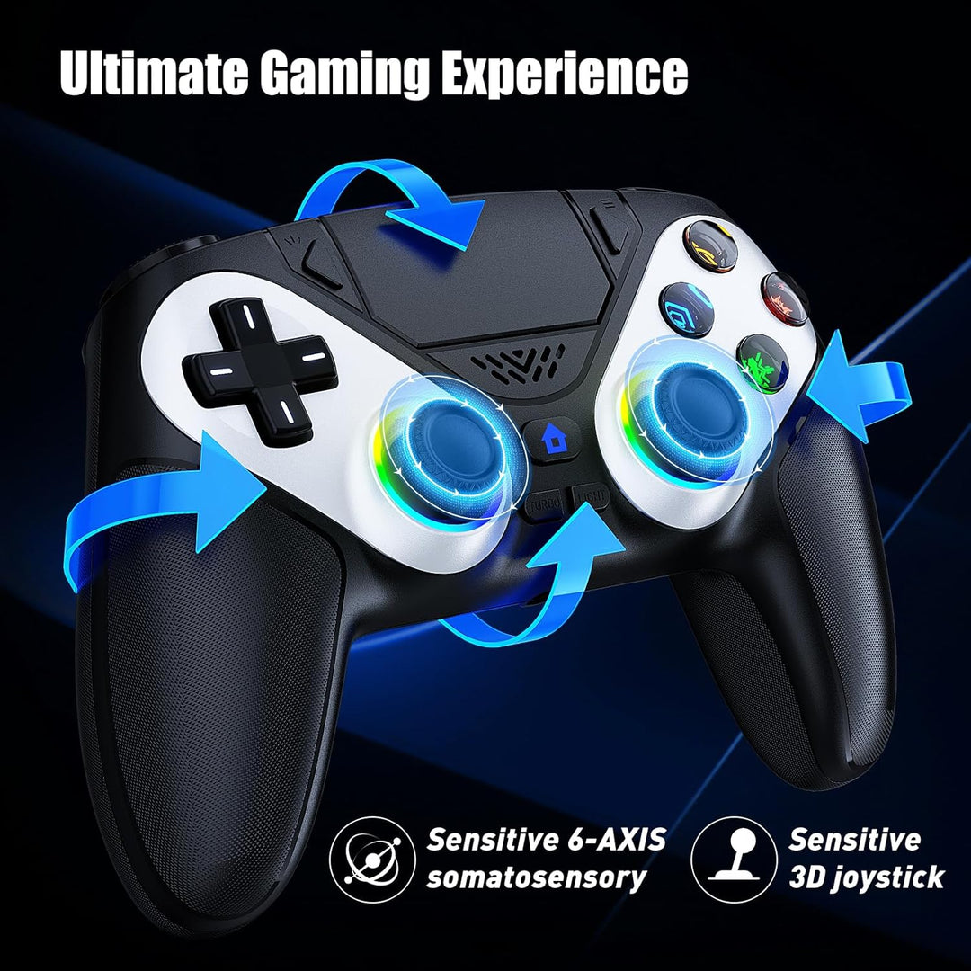 RGB Wireless Controller für PS5 Pro/Slim/PC, Back Paddles und Lautsprecher 6-Achsen-Bewegungs/Dual V