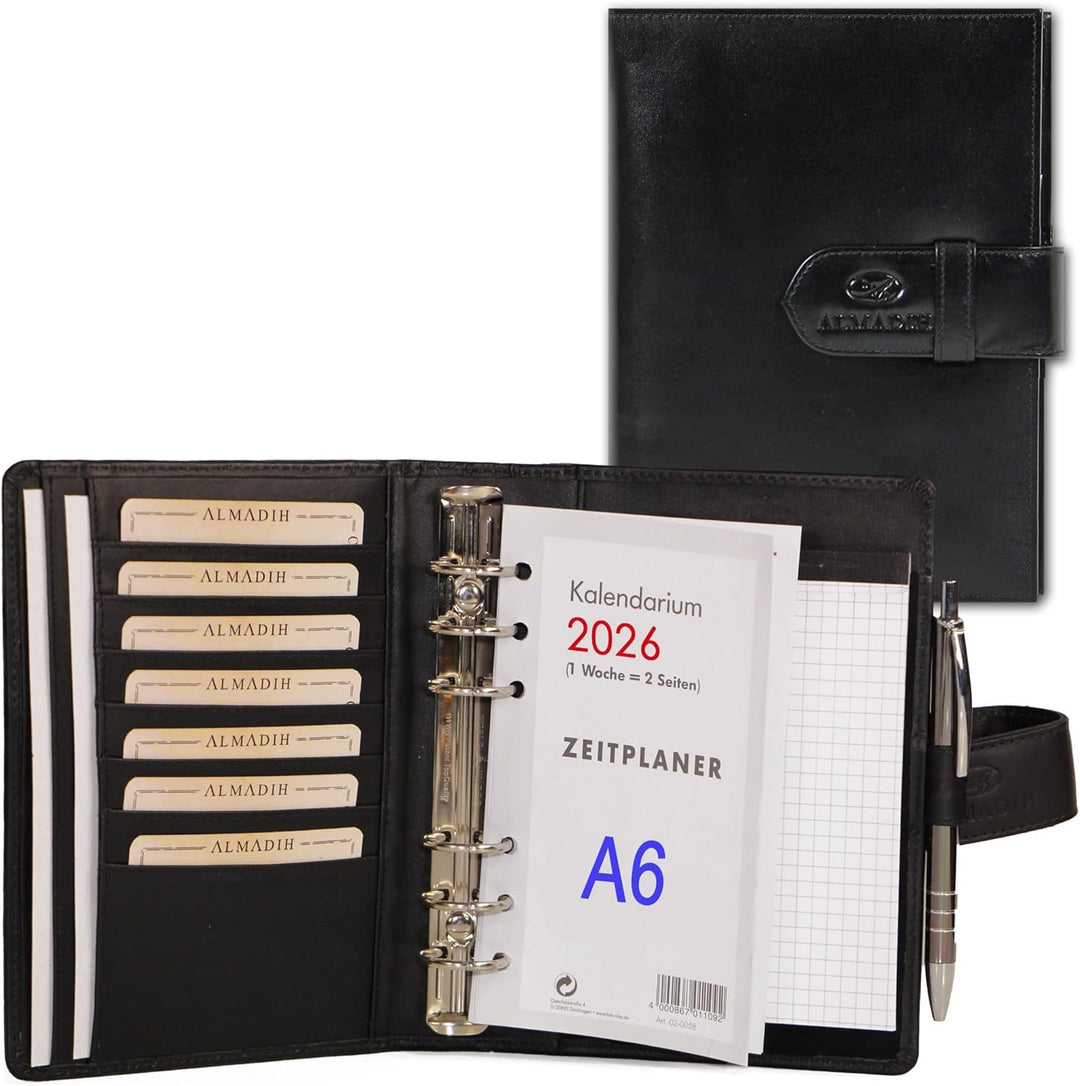 ALMADIH Leder A6 Terminplaner Kalender 2024 Notizblock Premium Leder SCH Geschenkbox Ledermappe Mapp
