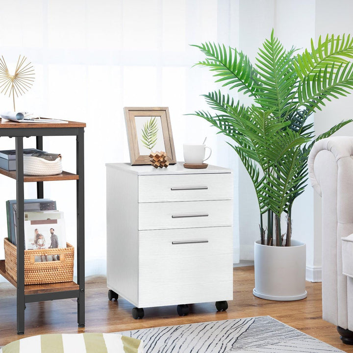 Rollcontainer mit 3 Schubladen, Aktenschrank auf Rollen für Büro & Home Office (Weiss), Weiss