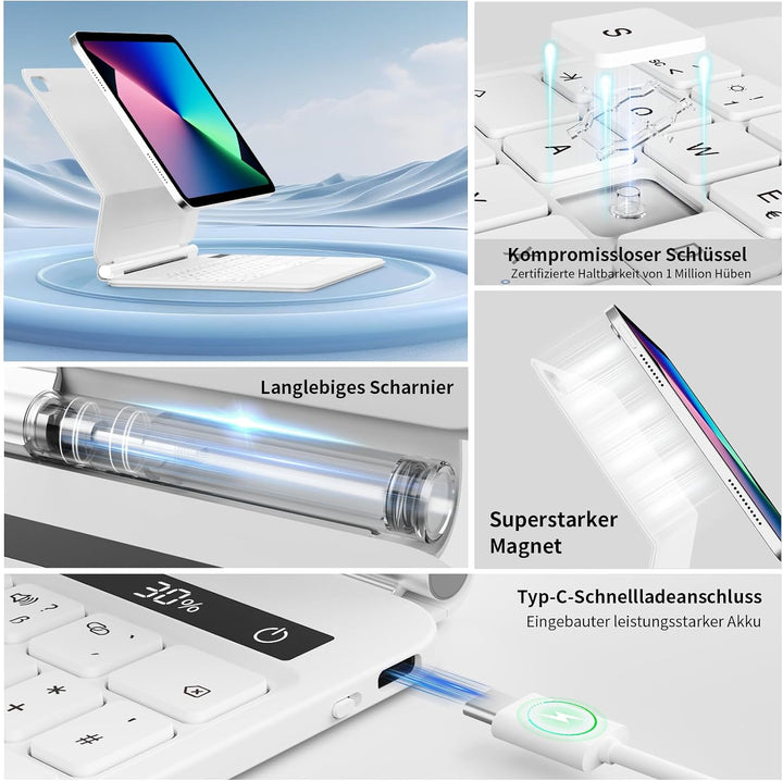 Hülle Tastatur für iPad 11. Gen 2025 / iPad 10. Gen 2022, Weiss | Bluetooth-Tastatur mit Touchpad fü