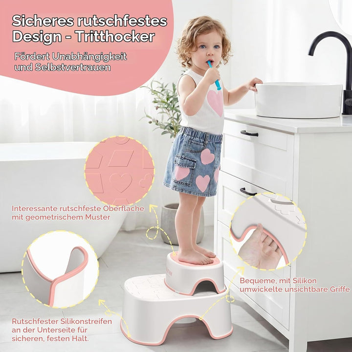 Maliton Toilettensitz Kinder mit 2-stufiger Tritthocker für Kinder 1-8 Jahren, Kindertoilettenkorb m