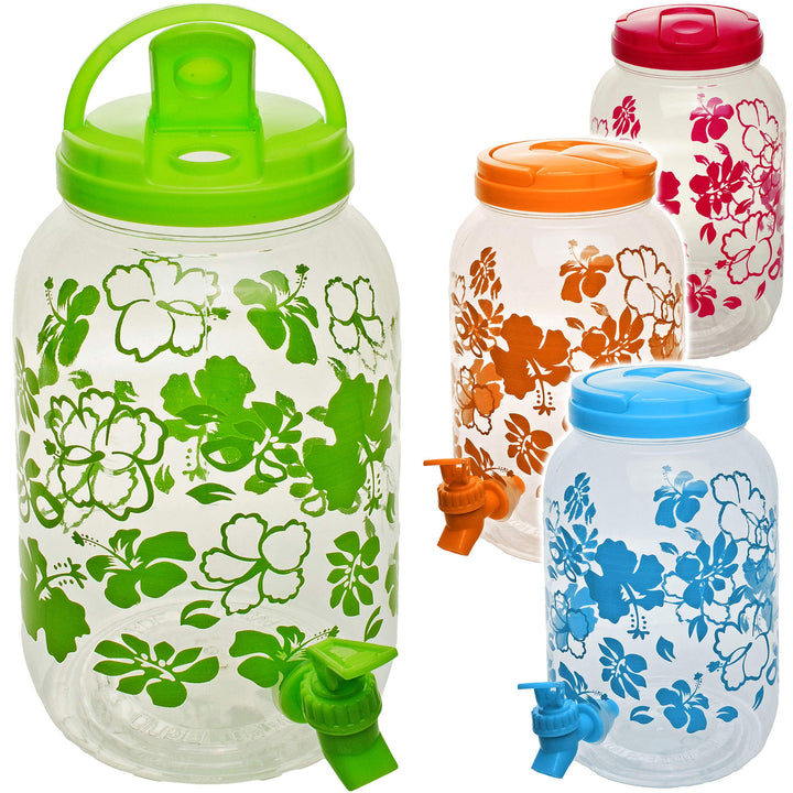 alles-meine.de GmbH 4 Stück 4 Liter - XL grosser Getränkespender - Blumen - rosa/grün/blau/orange -