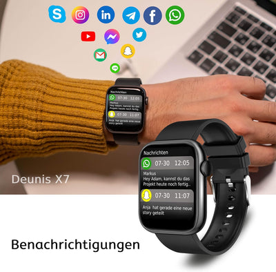 Deunis X7 Smartwatch mit Telefonfunktion 1,85 Zoll Damen Herren, Fitness Tracker, Schlafmonitor, Sch