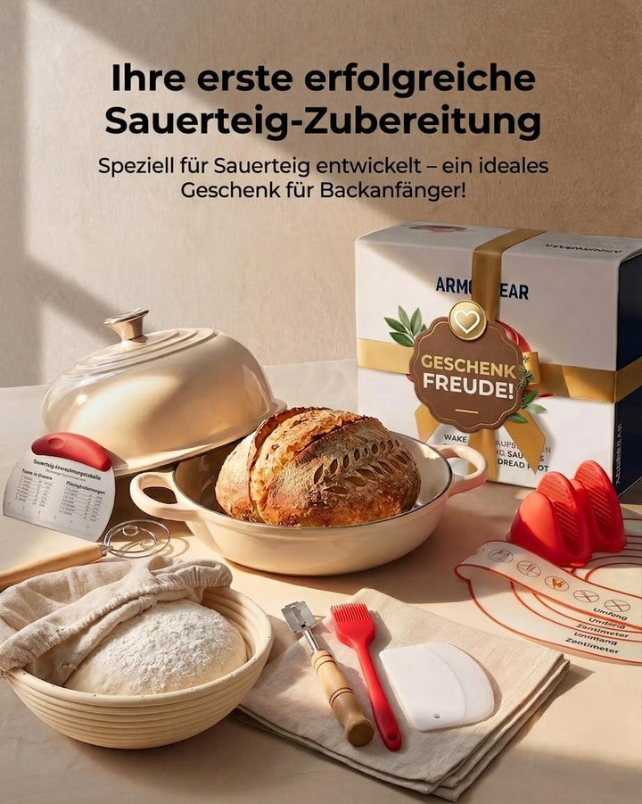 Emaillierter Gusseisen Brotbacktopf mit Sauerteig Starter-Set – 5QT (4,7L) runder Schmortopf mit gew