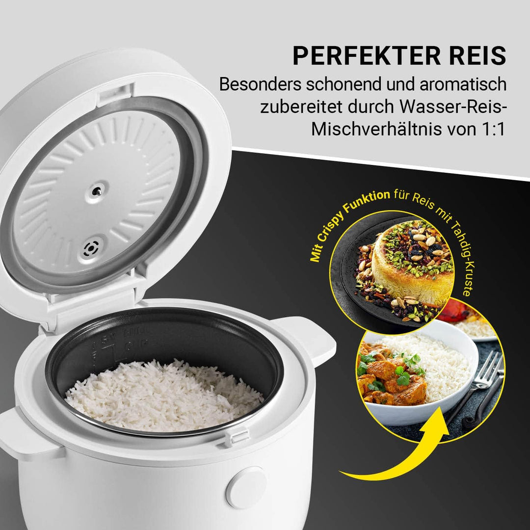 N8WERK Digitaler Reiskocher 2 Liter Fassungsvermögen | 5 Programme | Touch-Display | ohne Anhaften &