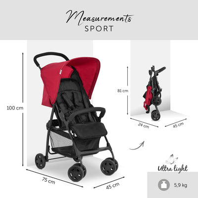 Hauck Buggy Sport, Ultra Leicht - nur 5,9 kg, Klein Zusammenklappbar, Reisebuggy mit Liegefunktion,