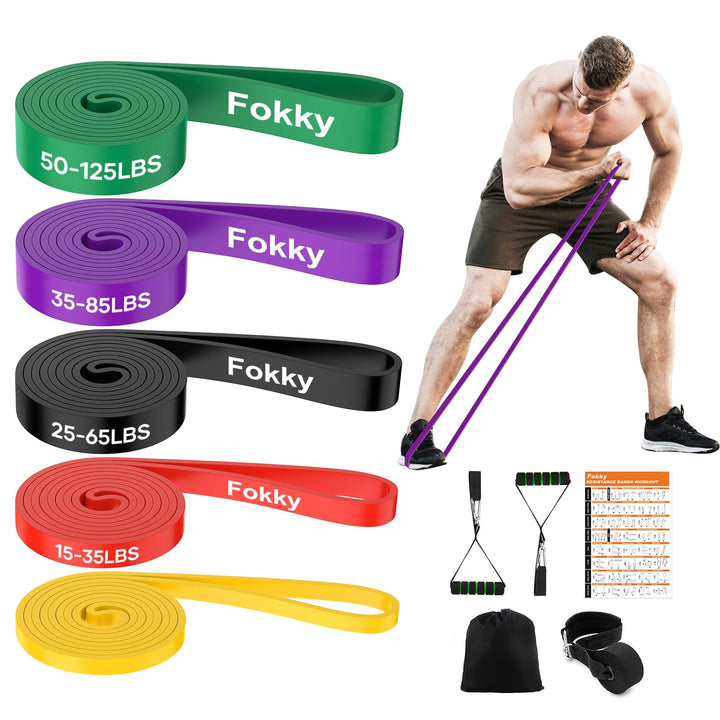 Fokky Fitnessbänder 5 Set, Widerstandsband Resistance Bands Set in 5 Stärke, Fitnessband mit Türanke