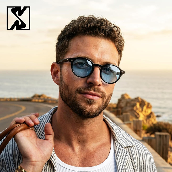 SHEEN KELLY Retro Acetat Ovale Sonnenbrille für Männer Frauen Hochauflösend Polarisierte Round Linse