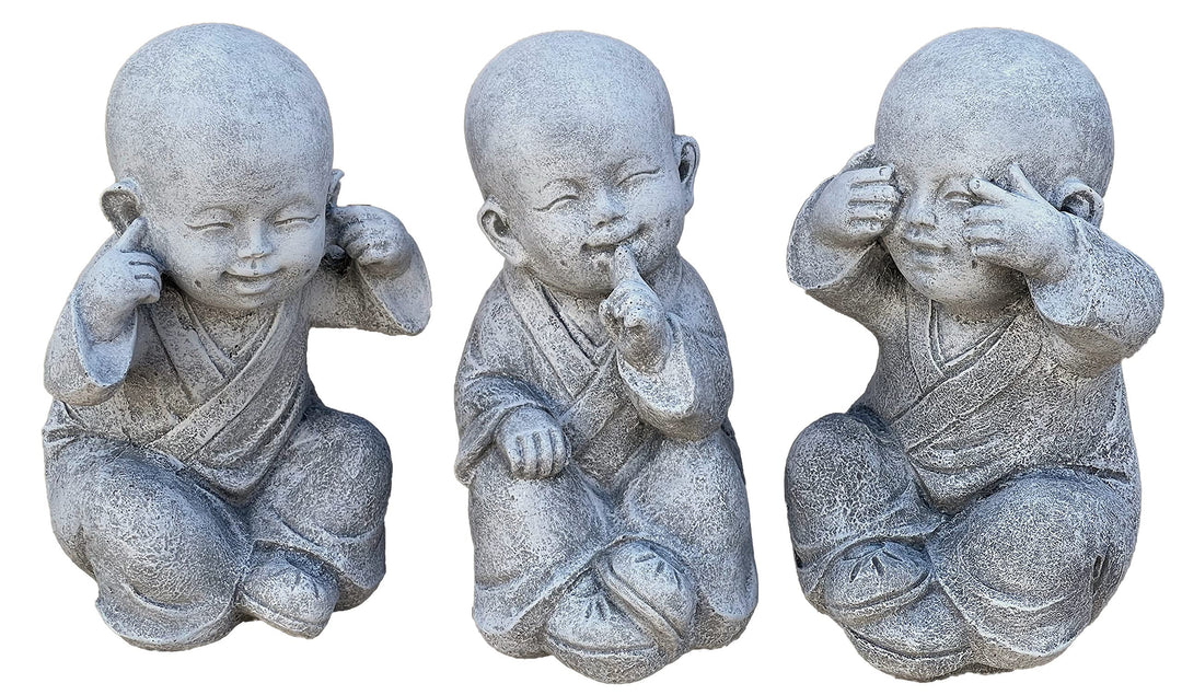 Stone and Style Steinfigur 3er grosse Buddha Shaolin Mönche 26 cm hoch Nichts sehen hören Sagen
