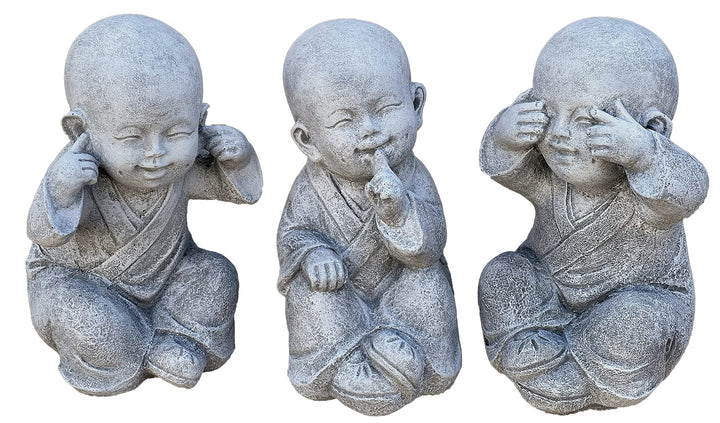 Stone and Style Steinfigur 3er grosse Buddha Shaolin Mönche 26 cm hoch Nichts sehen hören Sagen