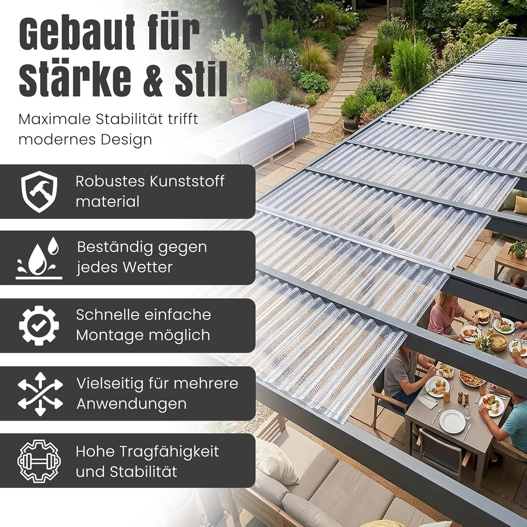 LP Projekt Wellplatten 5er-Set - Robuste, leicht & langlebig klar Wellplatten Dach 104,5 × 350 cm |