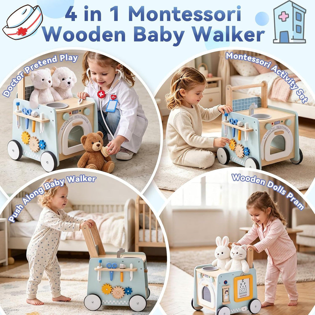 Lauflernwagen Holz Baby, Montessori Lauflernhilfe Baby Walker ab 6 Monate Laufwagen mit Rädern &amp; Dok