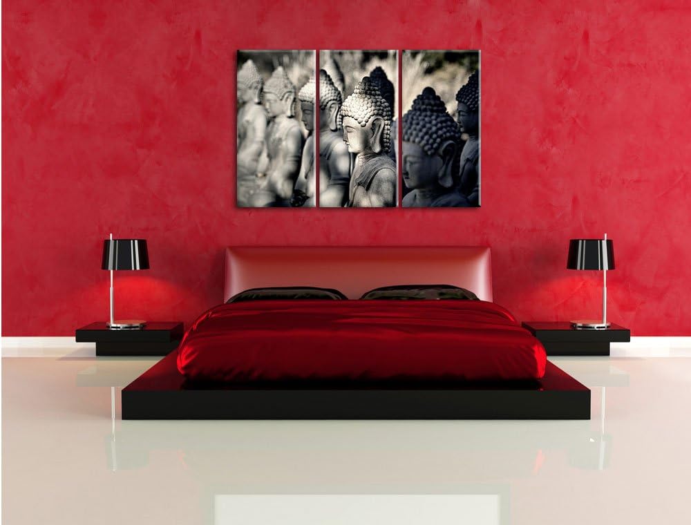 Pixxprint Buddha-Statuen in Einer Reihe als Leinwandbild/Grösse: 3 Teilig (120x80) cm/Wandbild/Kunst