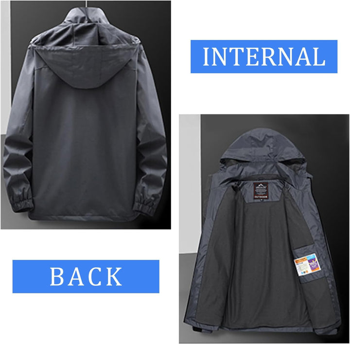 SUKUTU Herren Outdoor Wasserdichte Kapuzen-Sportjacke Leichte Wanderjacke Bergjacke Softshell Herbst