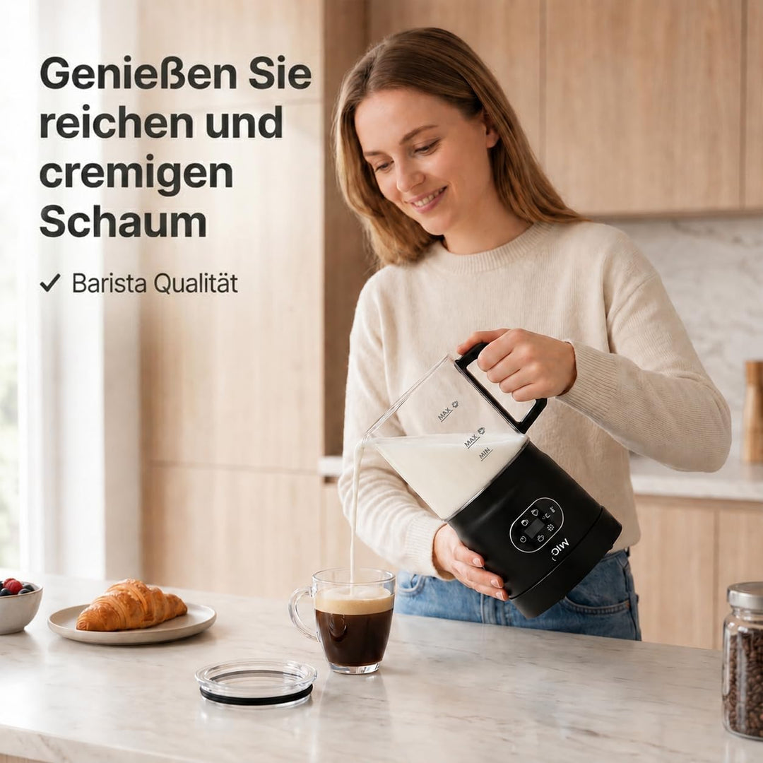Olvy Milchaufschäumer Elektrisch 500W 3-in-1 Heiss Kalt Erwärmen Schwarz Black, Black