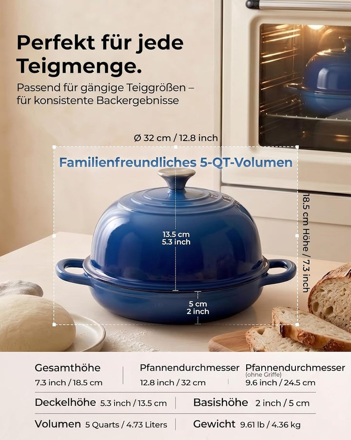 Armorbear Gusseisen Topf Brot Backen, 4,7L Bräter Emaille Schmortopf mit Deckel und Griffen, 24 cm D