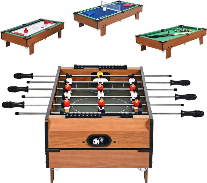 RELAX4LIFE 4 in 1 Spieltisch aus Holz, Multifunktionsspieltisch für Fussball & Tischtennis & Eishock
