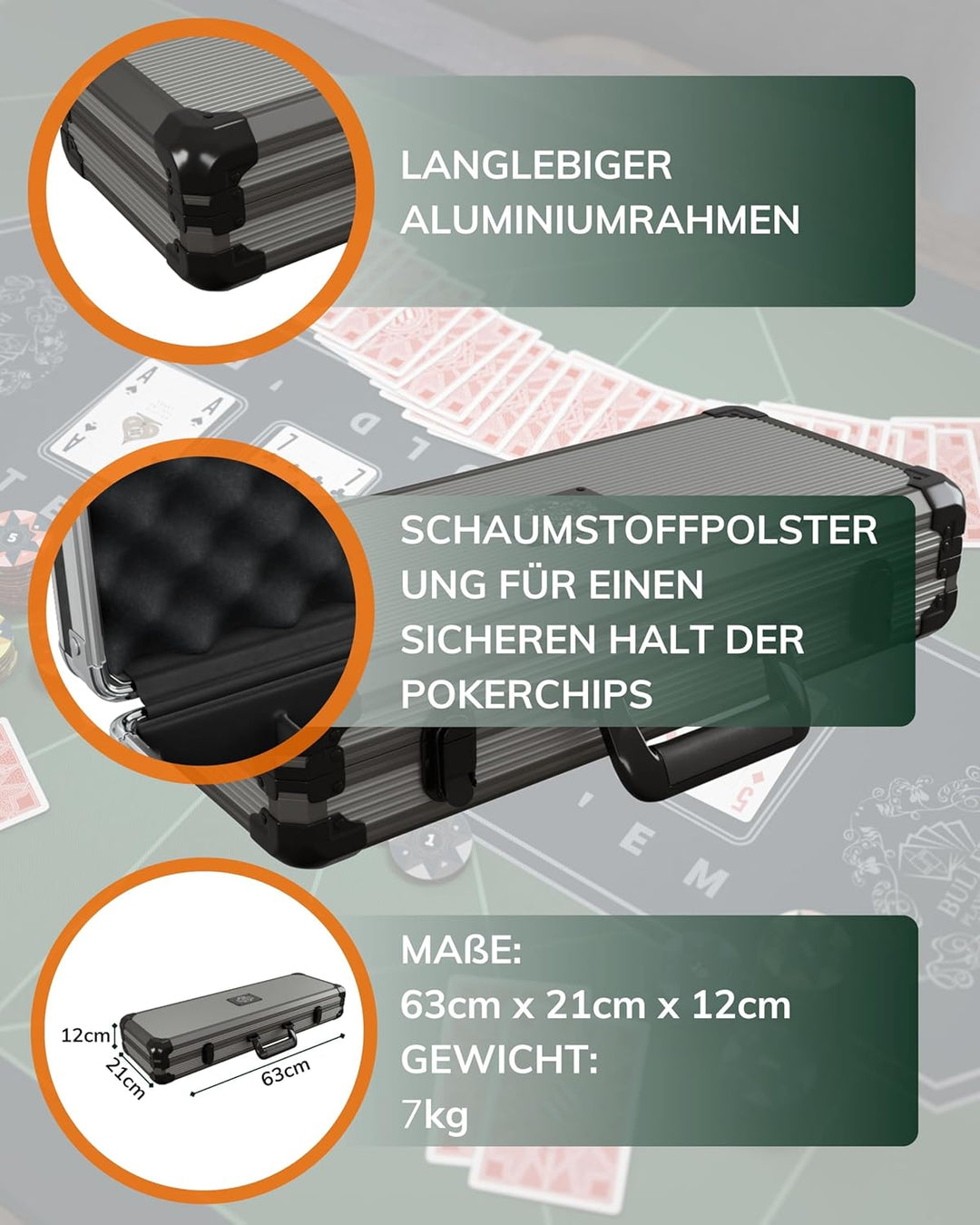 Bullets Playing Cards | Pokerkoffer „Paulie“ mit 500 Keramik Pokerchips 10g | Pokerset mit Karten, W