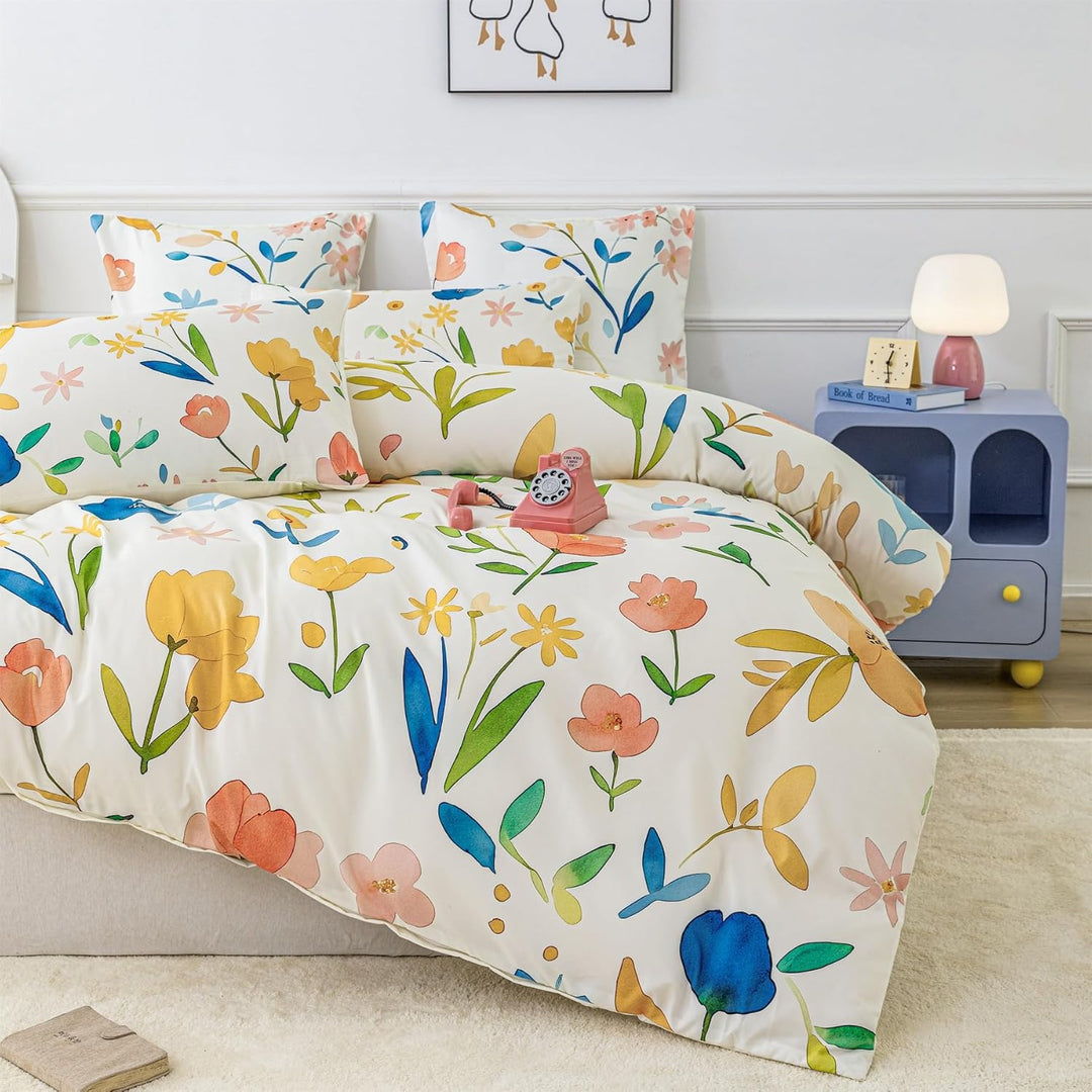 YASMENG Bettwäsche 135x200 Blumen Motiv Bunt Floral Bettwäsche Blumen Aesthetic Weich Kuschelig Blum