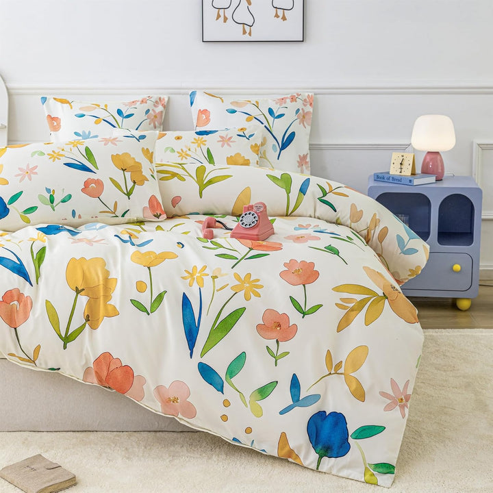 YASMENG Bettwäsche 135x200 Blumen Motiv Bunt Floral Bettwäsche Blumen Aesthetic Weich Kuschelig Blum
