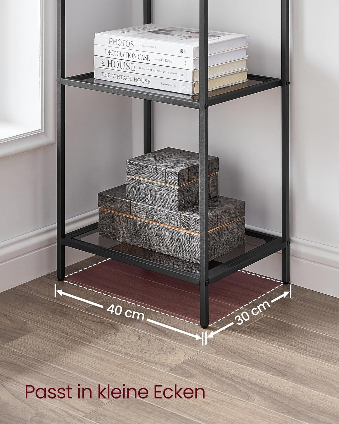 VASAGLE Badregal mit 6 Ablagen, gehärtetes Glas, einfache Montage für Badezimmer, Wohnzimmer, Küche,