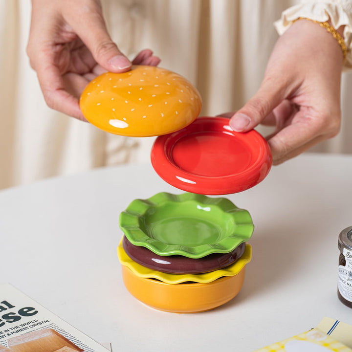 Mini Keramik Sauce Teller Sets (6 Stück), Cute Hamburg Style Dessert Teller & Snack Schalen mit Deck