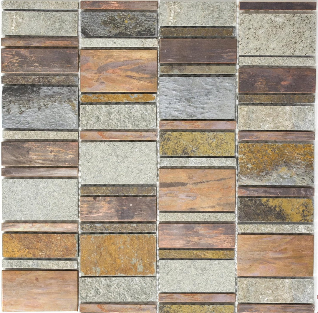 Mosaik-Netzwerk MosaikflieseRechteck Stein/Kupfer mix Kupfer Metall, Mosaikstein Format: 8/23/40x73x