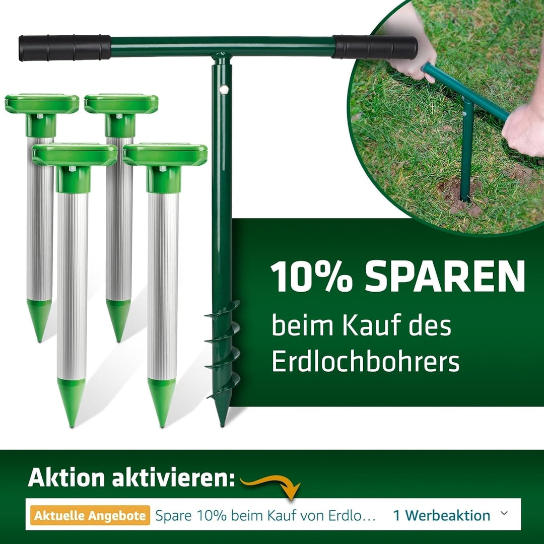 GARDIGO® Maulwurfvertreiber mit Solar und integriertem Akku 4er Set I Maulwurfschreck I Wühlmausvert