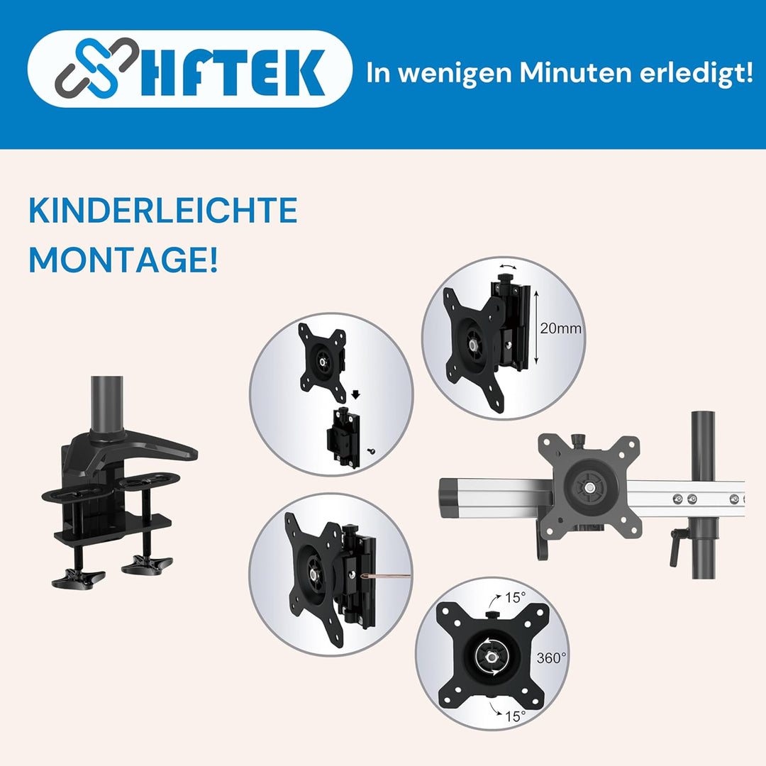 HFTEK 3-Fach-Monitorarm - Tischhalterung für Bildschirme von 15 – 27 Zoll mit VESA 75/100 (MP230C-L)