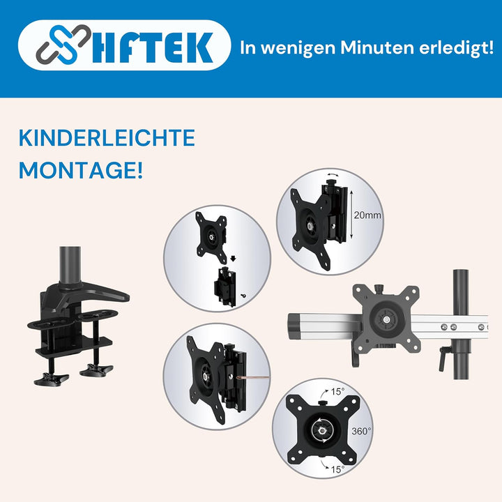 HFTEK 3-Fach-Monitorarm - Tischhalterung für Bildschirme von 15 – 27 Zoll mit VESA 75/100 (MP230C-L)