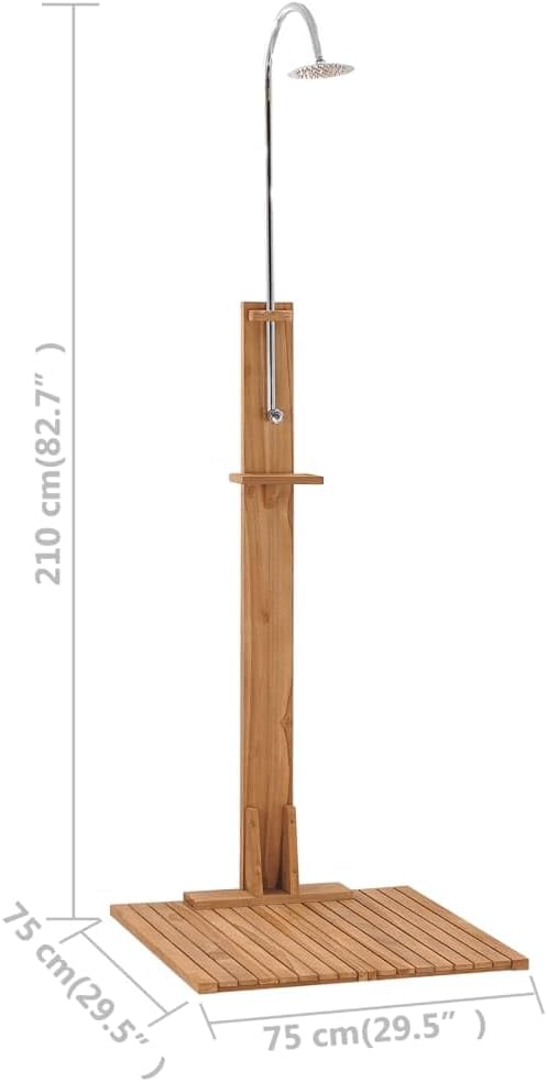 vidaXL Teak Massiv Gartendusche mit Drehknopf Duschkopf Aussendusche Pooldusche Campingdusche Dusche