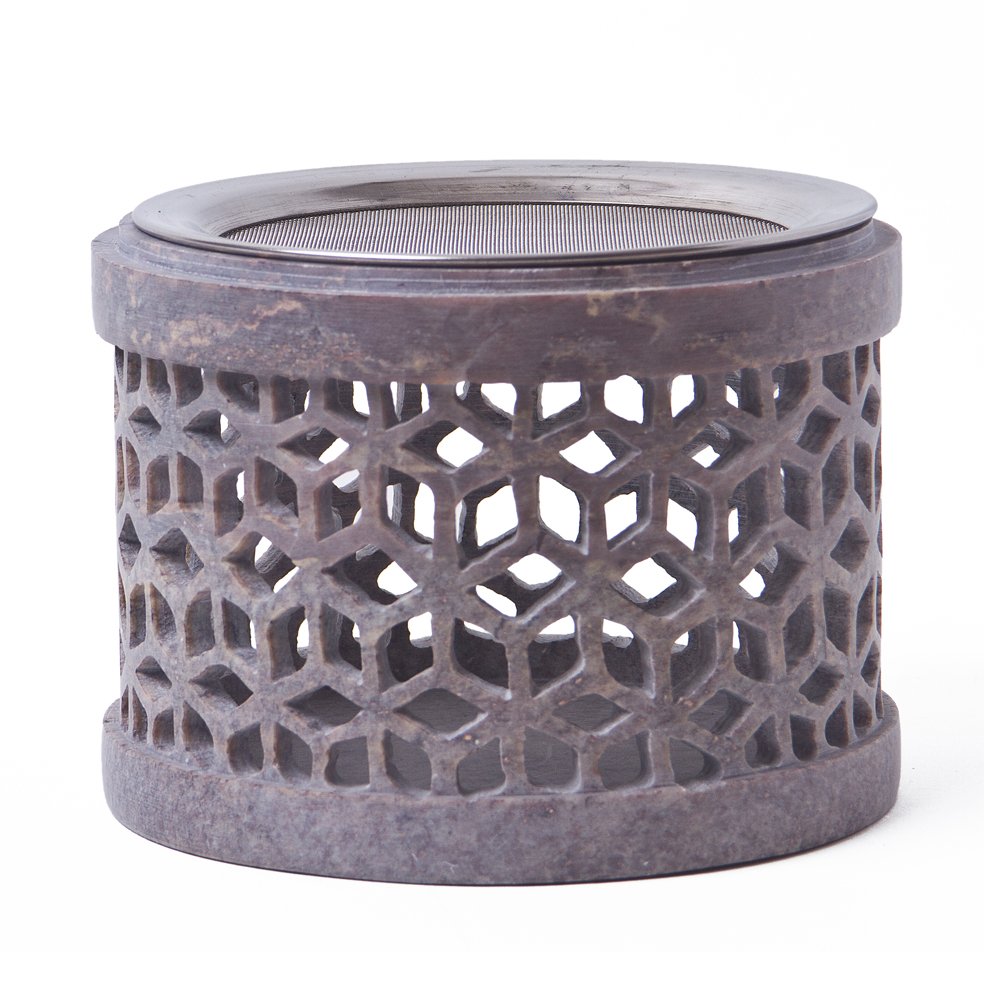 Bitto Weihrauchbrenner Windlicht Softstone Hexagon mit Deckel Höhe 10 cm, Ø 12 cm mit Edelstahlsieb