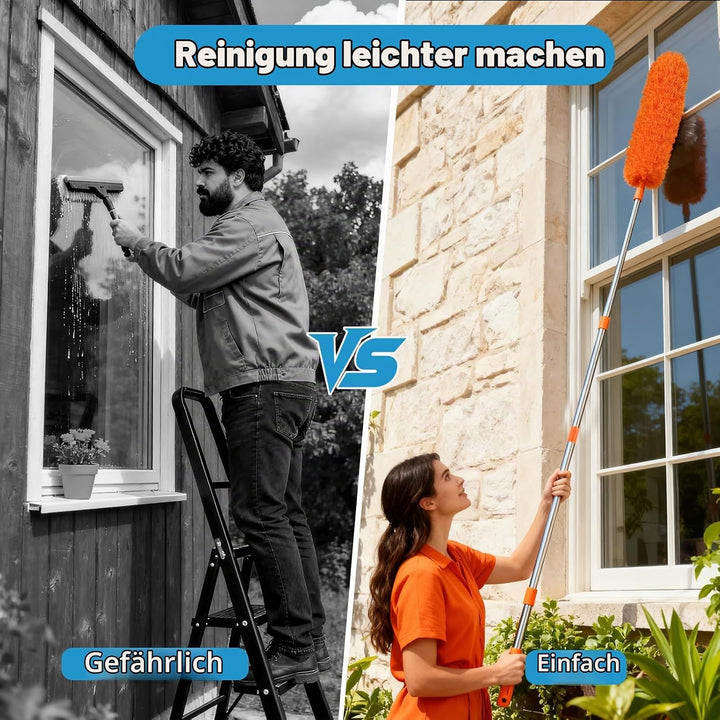 Reinigungsset für Staubwedel mit Gespleisste Stangen, Waschbare, Wiederverwendbare Staubwischer Mikr