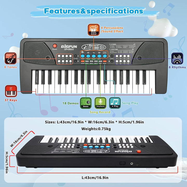 37 Tasten Kinder Klavier mit Mikrofon,Klavier Keyboard Kinder,Einführendes Musiktraining,Elektronisc
