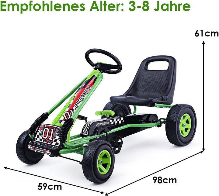 COSTWAY Gokart mit Handbremse und verstellbarem Sitz, Tretauto mit Vor- und Rückwärtsgang, Go Cart f