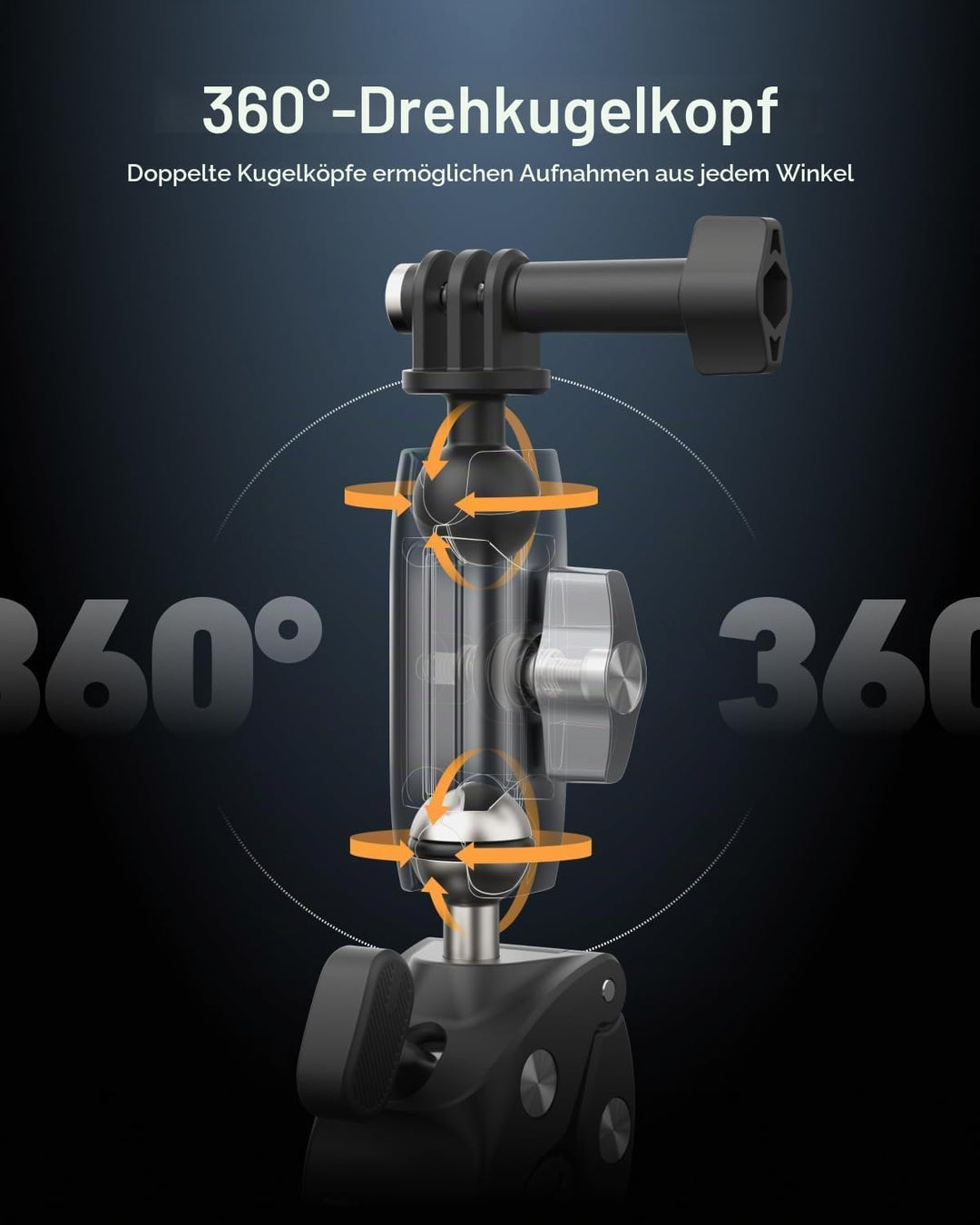 TELESIN Motorradfahren Krabbenklaue Klemme Magic Arm 360° Einstellung Super Klemme 1/4" Schraube für