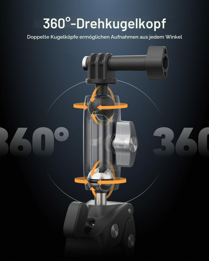 TELESIN Motorradfahren Krabbenklaue Klemme Magic Arm 360° Einstellung Super Klemme 1/4" Schraube für