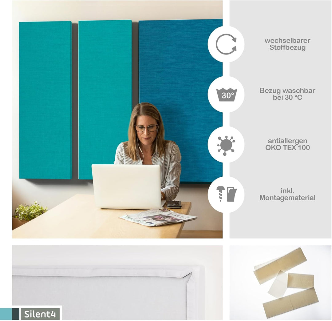 SILENT4® Schallabsorber Wand 114x33x5cm Akustikbild Akustikpaneele aus Akustikvlies, Klettverschluss