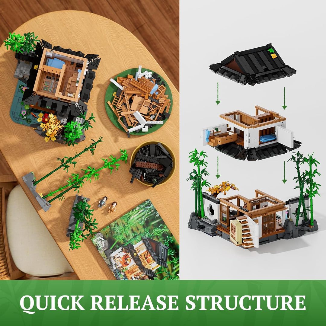 Lumibricks Bambushaus Beleuchtetes Baustein-Set – 2432 Teile Retro Chinesisches Gartenhaus & Baumhau