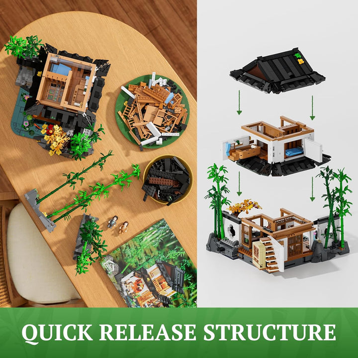 Lumibricks Bambushaus Beleuchtetes Baustein-Set – 2432 Teile Retro Chinesisches Gartenhaus & Baumhau